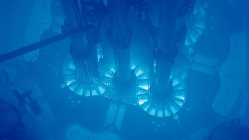 Emission of blue Cherenkov radiation from an underwater nuclear reactor at the Idaho National Laboratory. Credit: Argonne National Lab, reproduced under CC-2.0 licence.